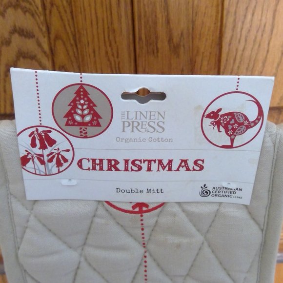 NWT Linen Press Organic Cotton Christmas Double Mitt - Picture 3 of 5